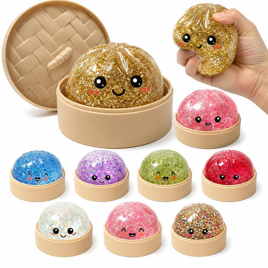 Glitter Dumpling Stress Relief Squishy Sensory Fidget Toy with Case