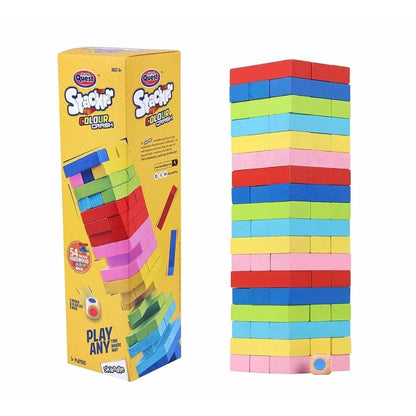 Wooden Stacking Tower Game – 54 Colorful Blocks with Dice