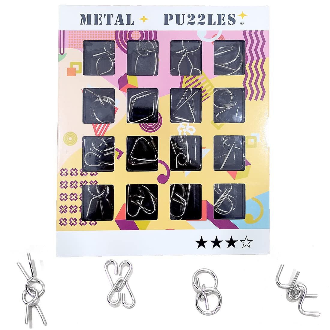 16 in 1 Metal Puzzles Brain Teaser Challenge Set - Silver