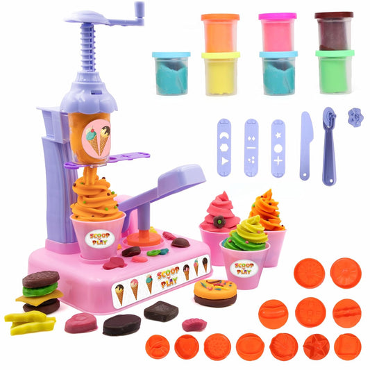 Scoop N Play Ice Cream Maker Dough Set for Kids | 6 Colors, 12 Moulds & 4 Cups