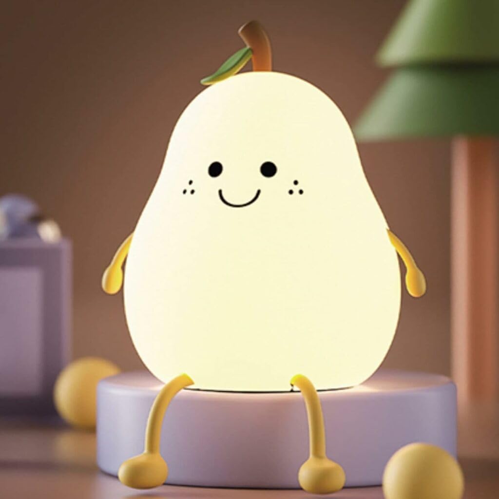 Cute Pear  Night Lamp with USB Rechargeable Touch Control - White