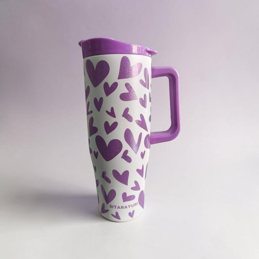 Purple Heart Print Tumbler with Lid & Handle - 1.18 L