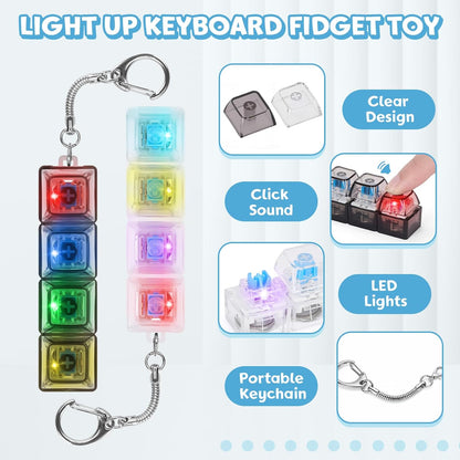 LED Clicky Keyboard Fidget Keychain – Light Up Stress Toy (Pack of 1)