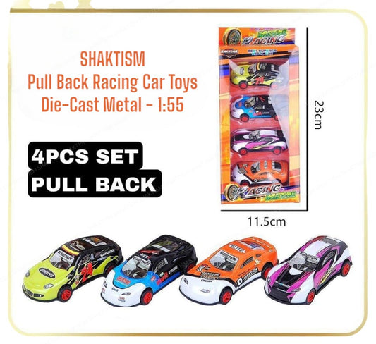 Pull Back Racing Car Toys, Die-Cast Metal, 1:55 Scale, Gift for Collectors & Kids Ages 3 Yrs Multicolour, Set of 4