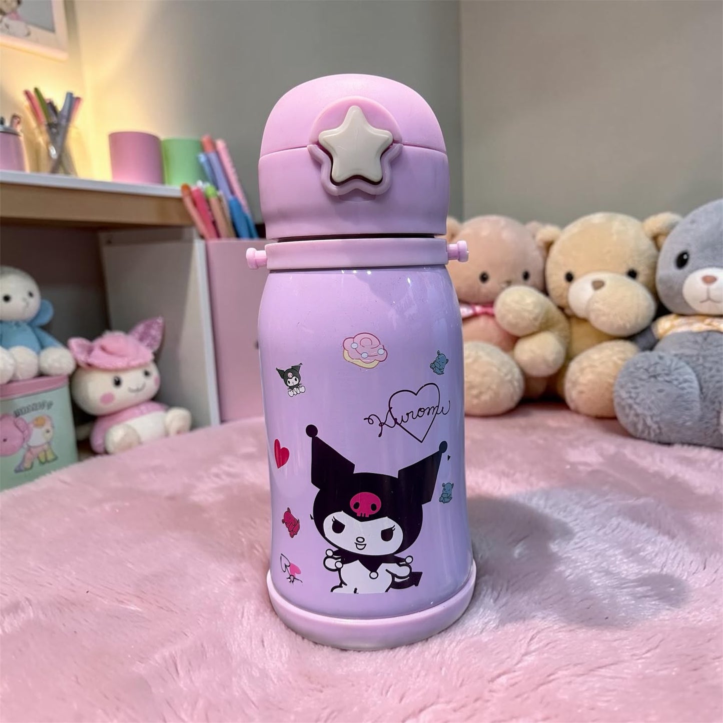 Cute Print Kids Insulated Water Bottle – Cute Pink Cartoon School Flask