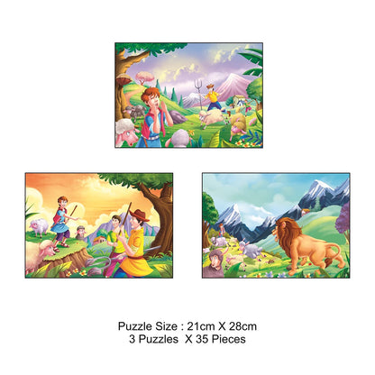 Story Jigsaw Puzzle The Shephard BOY and The Lion for Kids. This Pack Includes 3 Jigsaw Puzzle and A Story Book Inside