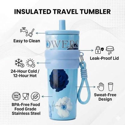 710ml Insulated Stainless Steel Water Bottle with Straw & Carry Strap