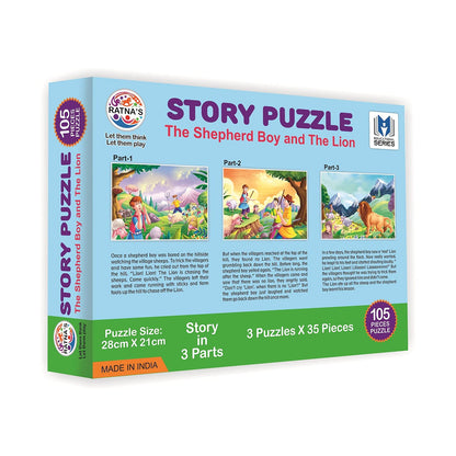 Story Jigsaw Puzzle The Shephard BOY and The Lion for Kids. This Pack Includes 3 Jigsaw Puzzle and A Story Book Inside