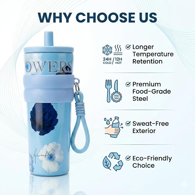 710ml Insulated Stainless Steel Water Bottle with Straw & Carry Strap