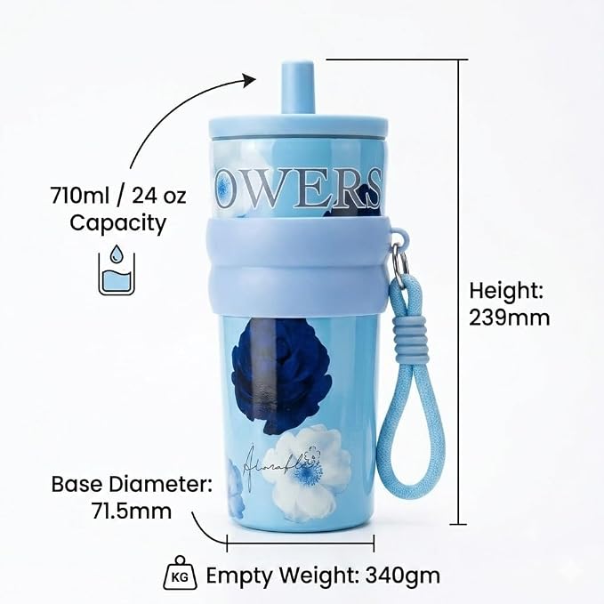 710ml Insulated Stainless Steel Water Bottle with Straw & Carry Strap