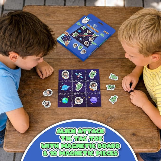 Magnetic Tic Tac Toe Alien Attack Board Game for Kids 3+ Years | Magnetic Grid & Pieces | Fun Strategy Matching Game | Preschool Educational Brain Game | Family Learning Activity Toy.