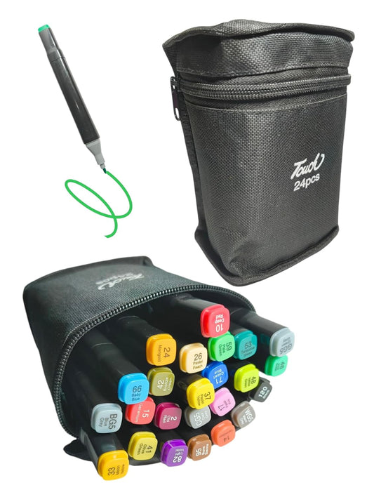 Dual Tip Marker Set of 24 Alcohol Markers with Portable Storage Bag, Waterproof Sketch Pens for Kids, Artists & Students, Quick-Dry Color Art Kit for Drawing, Journaling, Gifts for Girls