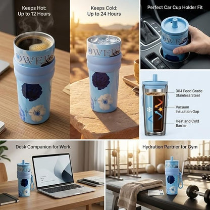 710ml Insulated Stainless Steel Water Bottle with Straw & Carry Strap