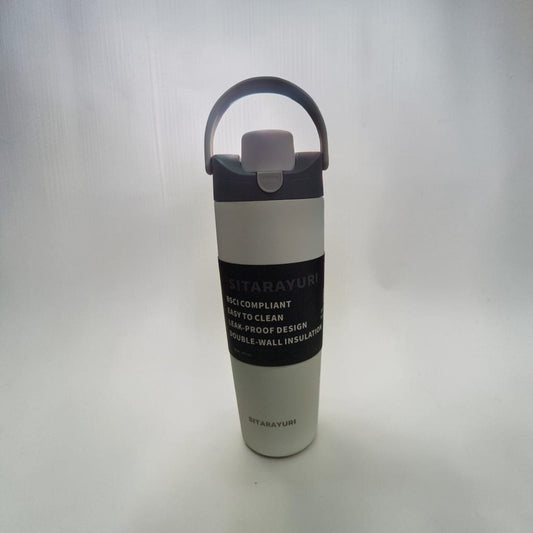 White & Black Double-Wall Vacuum Insulated Bottle with Carry Handle - 900 ML