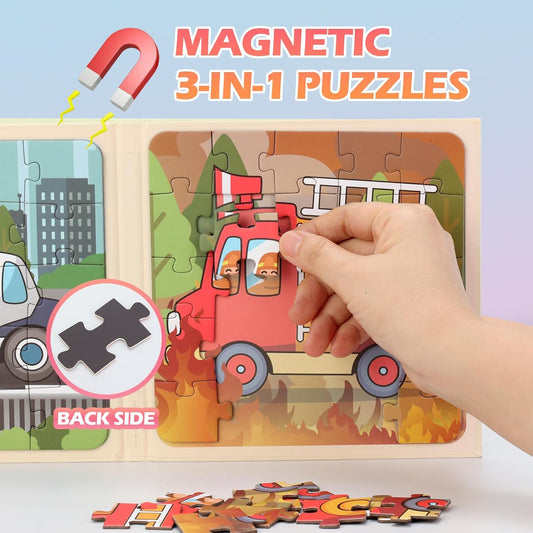 Magnetic 3-in-1 Puzzle Board for Kids | Emergency Vehicle Jigsaw Puzzle