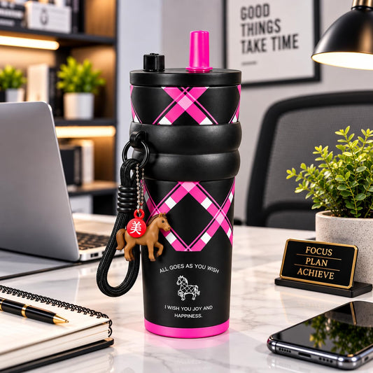 710ml Insulated Stainless Steel Water Bottle with Straw & Carry Strap