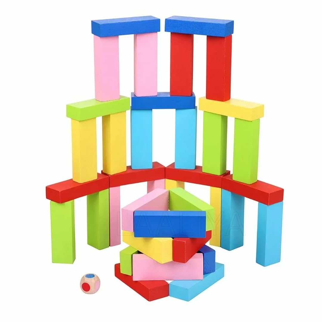 Wooden Stacking Tower Game – 54 Colorful Blocks with Dice