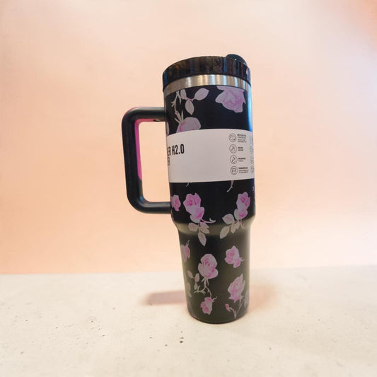 Floral print Insulated Travel Tumbler with Handle & Lid (1.18 L)