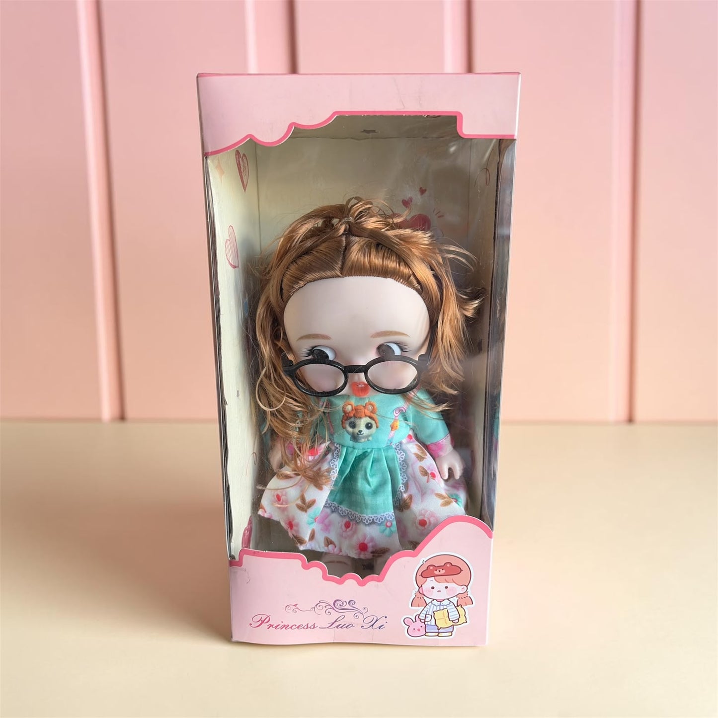 Cute and Big Eye Doll with Glasses & Floral Dress |