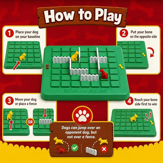 Dog and Bone Strategy Multiplayer Game - 2 to 4 Player Strategic and Abstract Game for Kids and Adults.