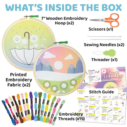 Scenic Embroidery Kit with Printed Fabric, Hoop Ring, Thread & Tools