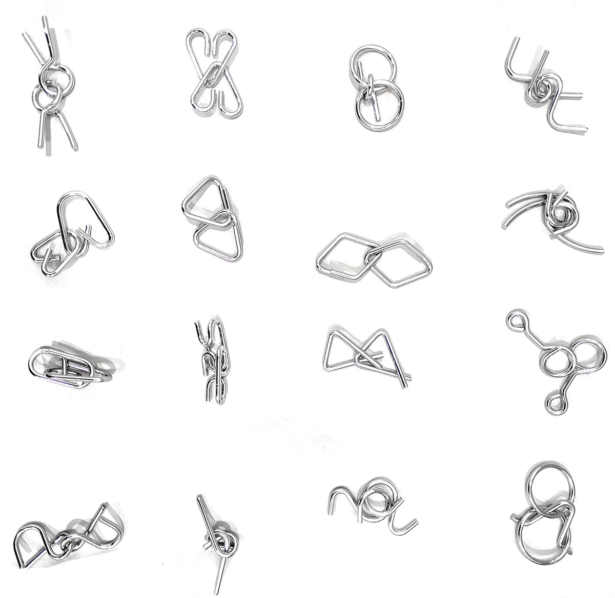 16 in 1 Metal Puzzles Brain Teaser Challenge Set - Silver