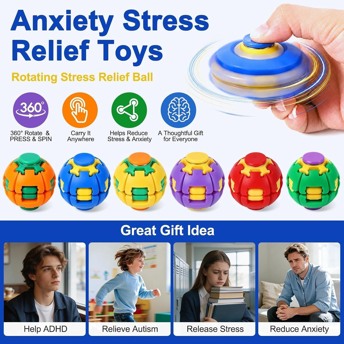 360° Rotating Fidget Ball – Multicolor Sensory Toy