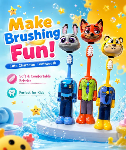 Cartoon Character Toothbrush with Soft Bristles & Protective Cap- Assorted
