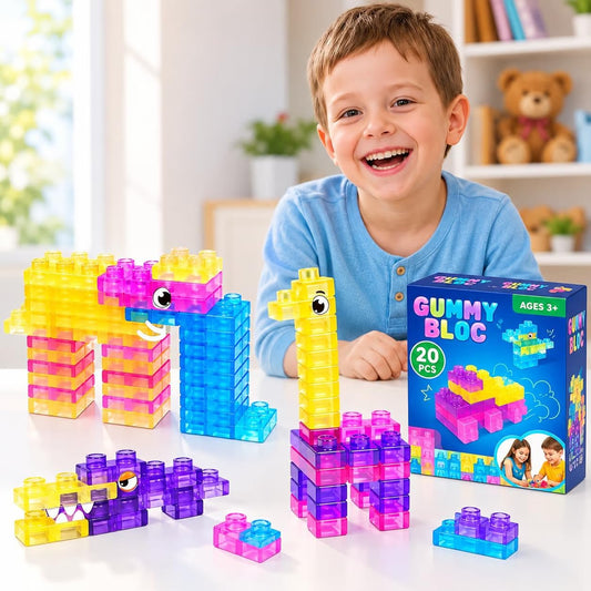 Sensory Soft Magic Gummy Building Blocks Squishy Stacking Toy Set 20 PCS