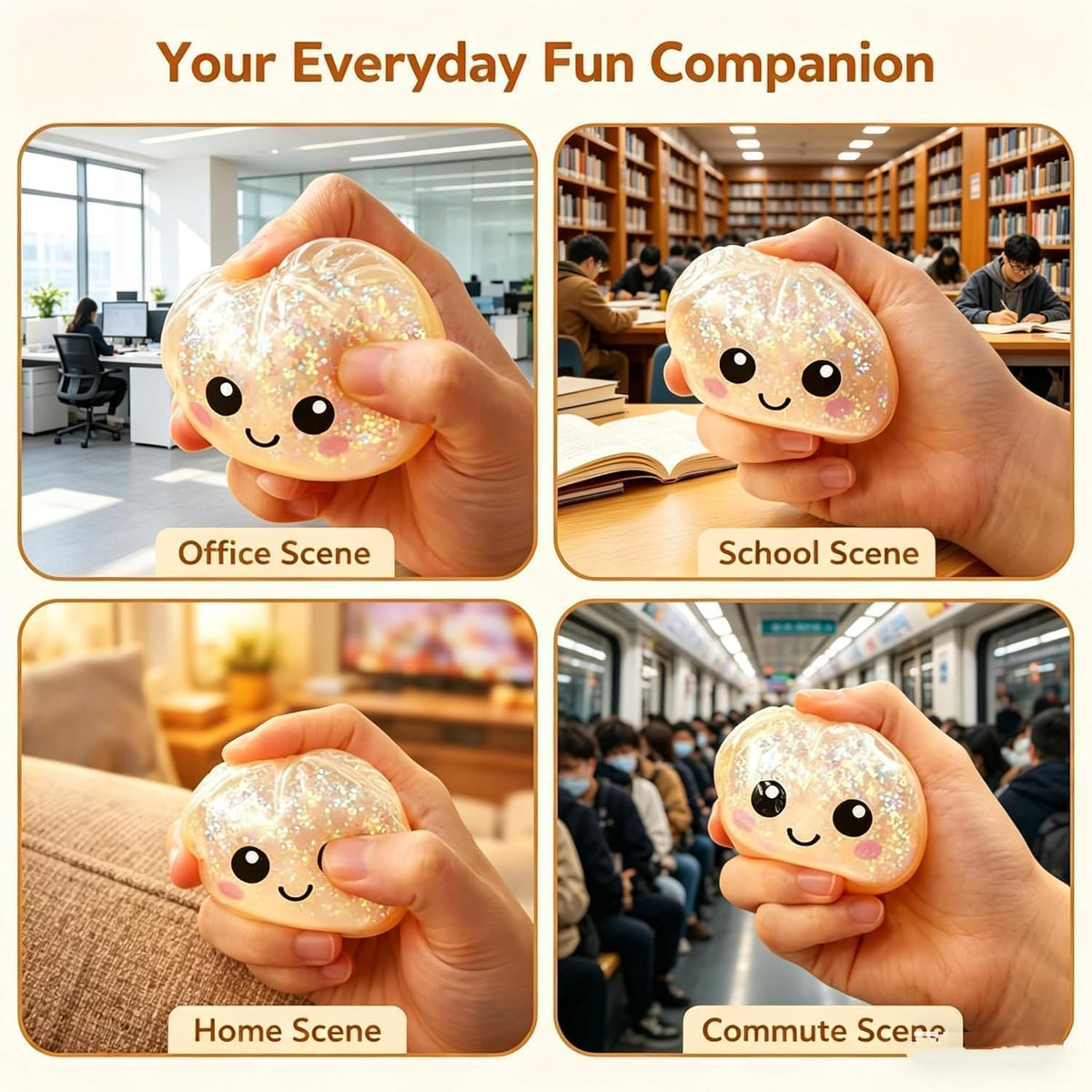 Glitter Dumpling Stress Relief Squishy Sensory Fidget Toy with Case