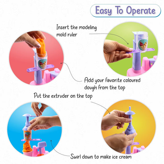 Scoop N Play Ice Cream Maker Dough Set for Kids | 6 Colors, 12 Moulds & 4 Cups