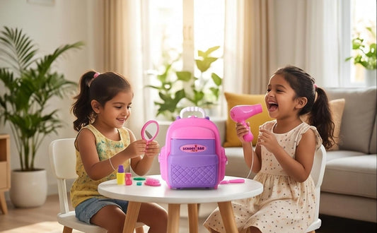 Beauty Schoolbag for Girls Pretend Play Makeup Kit with Beauty & Fashion Accessories Portable School Bag Role Play Toy for Kids Age 3+ Years