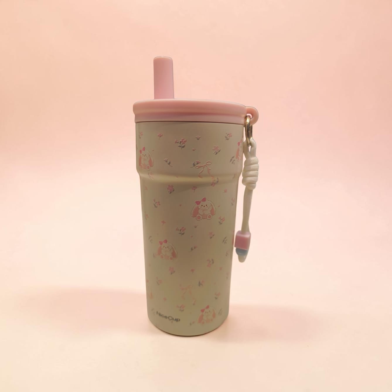 Kawaii Straw Tumbler – Cute Bunny Floral Travel Cup