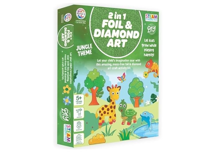 2 in 1 Jungle Theme Foil & Diamond Art DIY Craft Kit