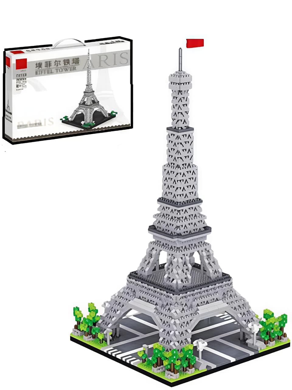 Eiffel Tower Building Blocks Set, 739 Pieces, Plastic, Grey White, Educational STEM Toy