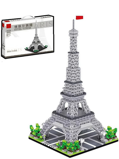 Eiffel Tower Building Blocks Set, 739 Pieces, Plastic, Grey White, Educational STEM Toy