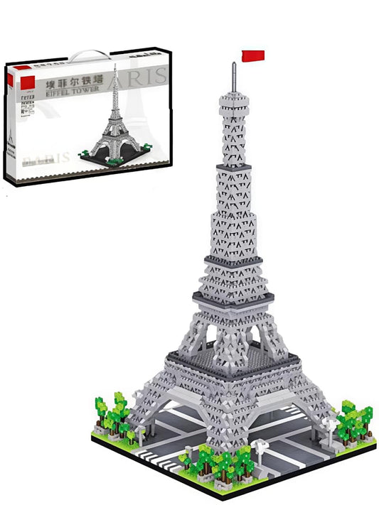 Eiffel Tower Building Blocks Set, 739 Pieces, Plastic, Grey White, Educational STEM Toy