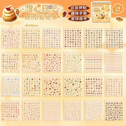 Mini Sticker Book Set 3 Glitter Stickers with Tweezer, 72 Pages Each, Double Coil Binding, Cute Kawaii Transparent Stickers for Scrapbooking DIY Crafts