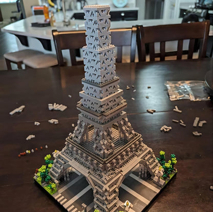 Eiffel Tower Building Blocks Set, 739 Pieces, Plastic, Grey White, Educational STEM Toy