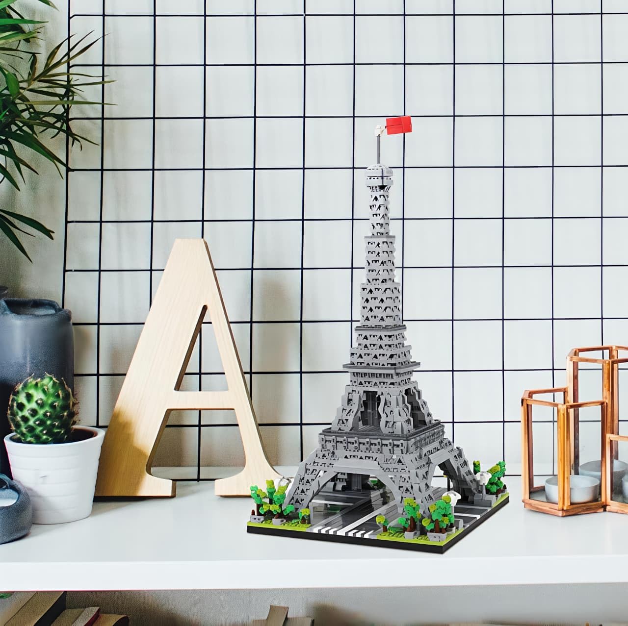 Eiffel Tower Building Blocks Set, 739 Pieces, Plastic, Grey White, Educational STEM Toy
