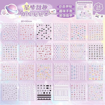 Mini Sticker Book Set 3 Glitter Stickers with Tweezer, 72 Pages Each, Double Coil Binding, Cute Kawaii Transparent Stickers for Scrapbooking DIY Crafts