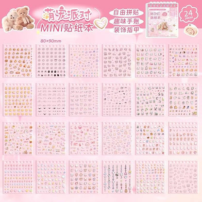 Mini Sticker Book Set 3 Glitter Stickers with Tweezer, 72 Pages Each, Double Coil Binding, Cute Kawaii Transparent Stickers for Scrapbooking DIY Crafts