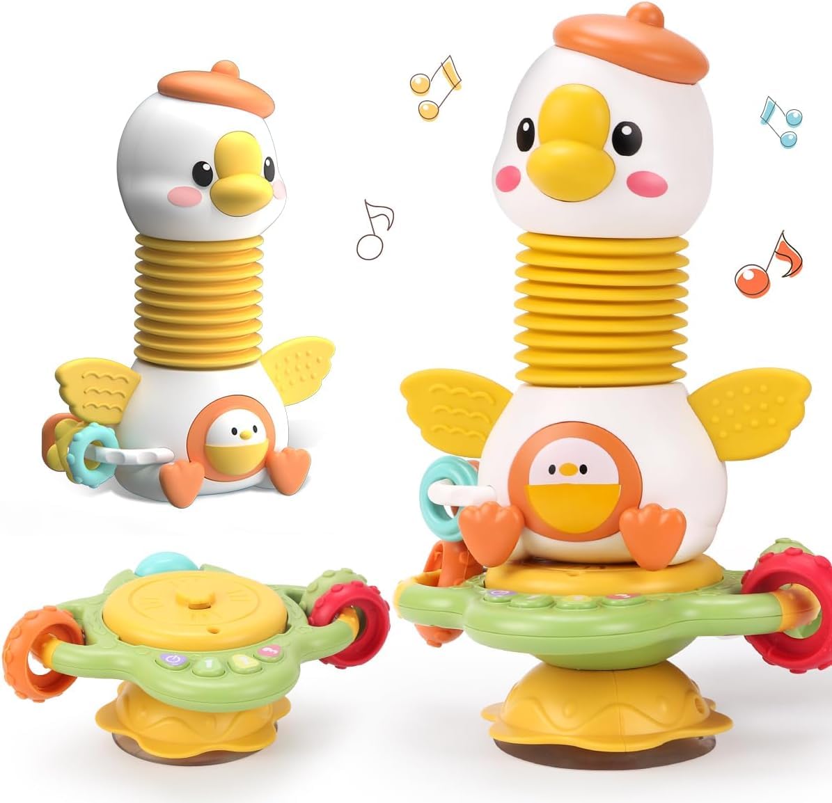Goosey Giggles Baby Rattle Toy with Suction Cup - Musical Spinner Sensory Toy