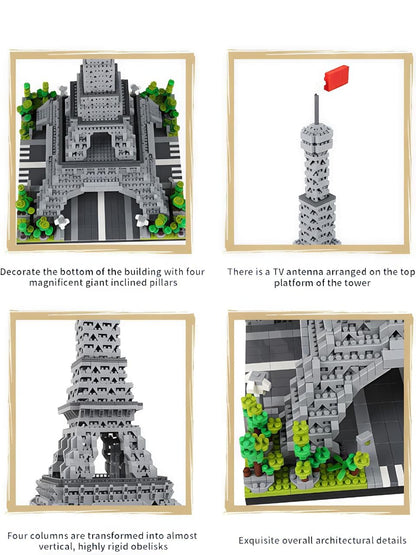 Eiffel Tower Building Blocks Set, 739 Pieces, Plastic, Grey White, Educational STEM Toy