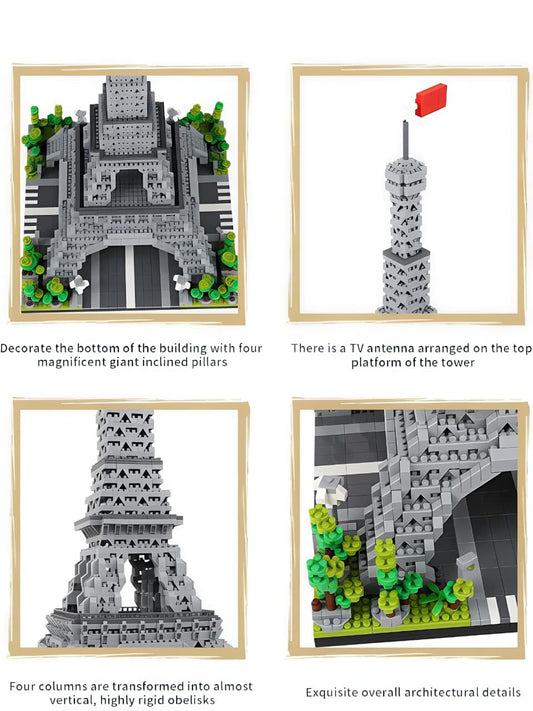 Eiffel Tower Building Blocks Set, 739 Pieces, Plastic, Grey White, Educational STEM Toy