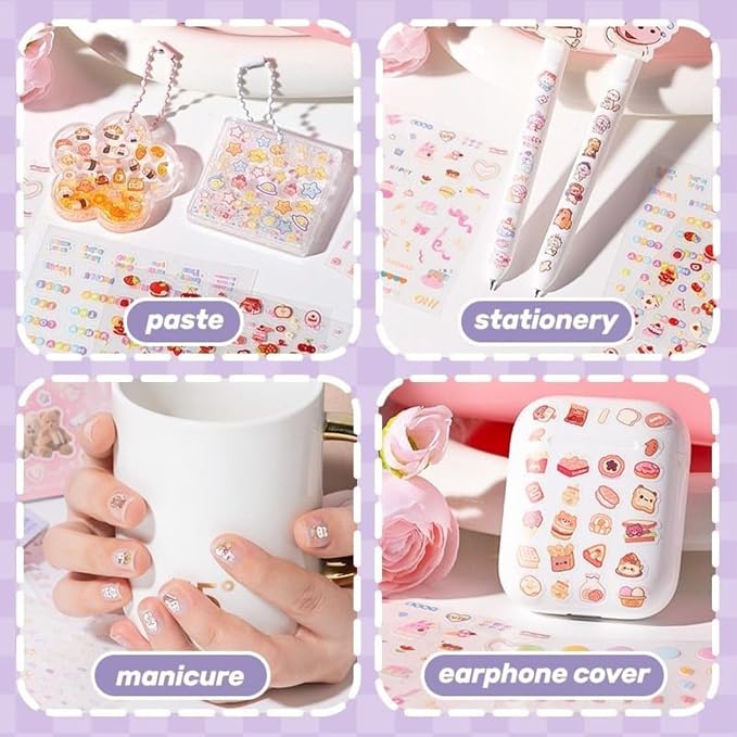 Mini Sticker Book Set 3 Glitter Stickers with Tweezer, 72 Pages Each, Double Coil Binding, Cute Kawaii Transparent Stickers for Scrapbooking DIY Crafts