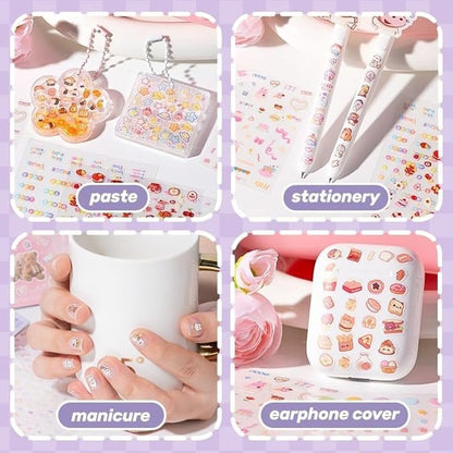 Mini Sticker Book Set 3 Glitter Stickers with Tweezer, 72 Pages Each, Double Coil Binding, Cute Kawaii Transparent Stickers for Scrapbooking DIY Crafts