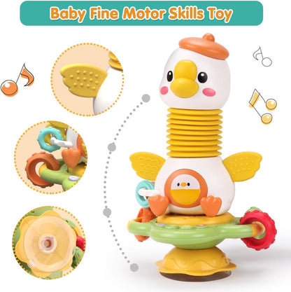Goosey Giggles Baby Rattle Toy with Suction Cup - Musical Spinner Sensory Toy