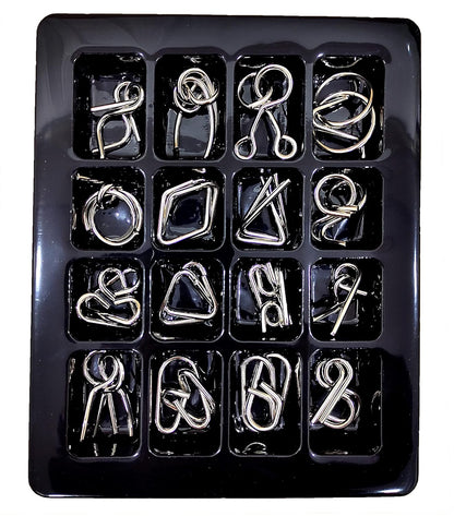 16 in 1 Metal Puzzles Brain Teaser Challenge Set - Silver