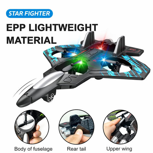 RC Flying Fighter Drone Plane with LED Lights - Multicolor
